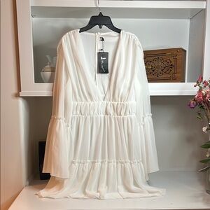 Chic White Tiered Dress sheer sleeve top